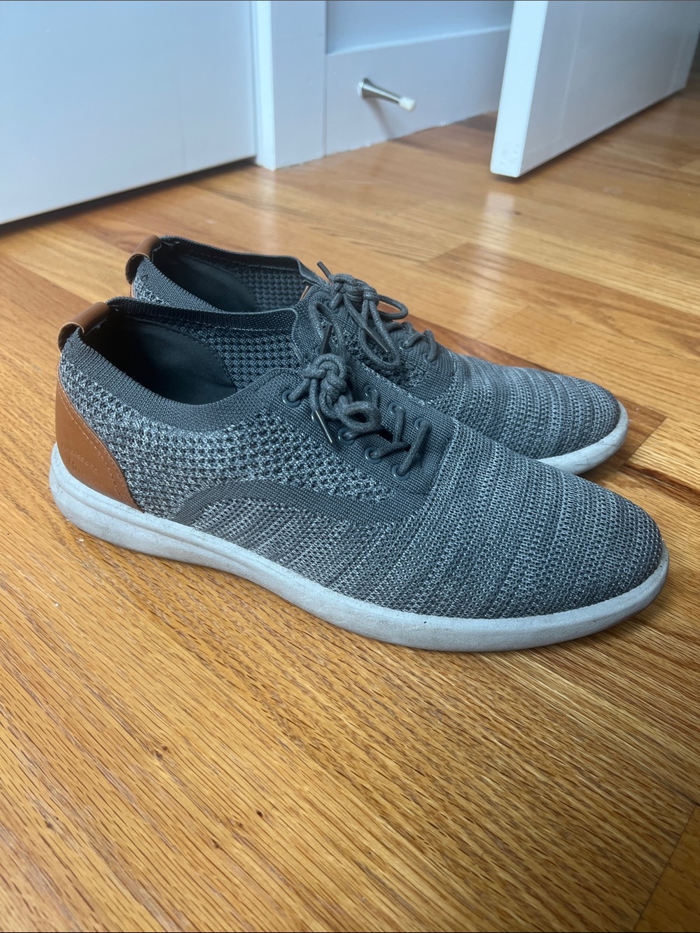 G.H. Bass & Co. Gray Knit Lace-Up Sneakers with Brown Heel Tab
